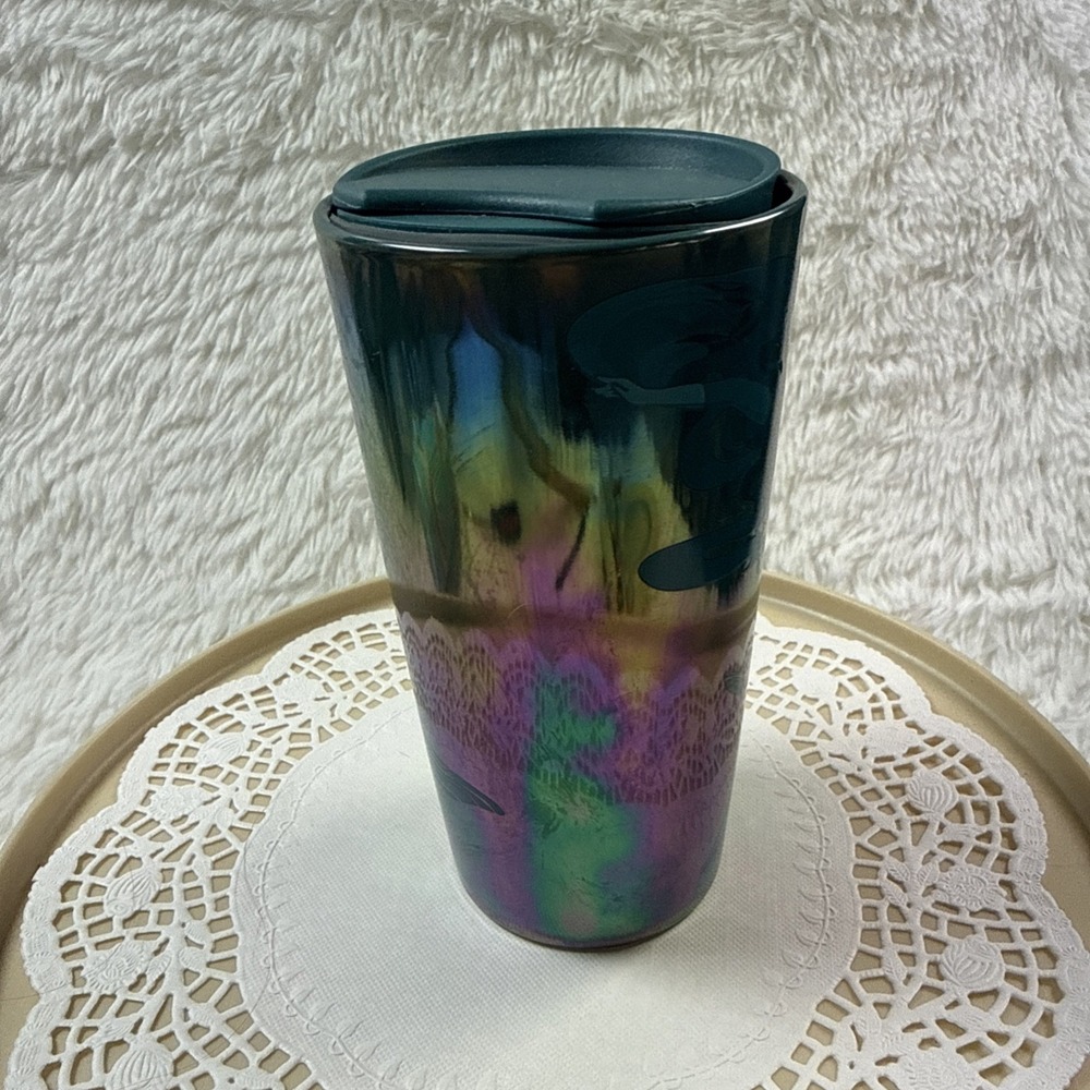 Starbucks 2023 Teal Blue Iridescent Siren Mermaid Ceramic Travel Tumbler Cup Lid - Picture 4 of 11